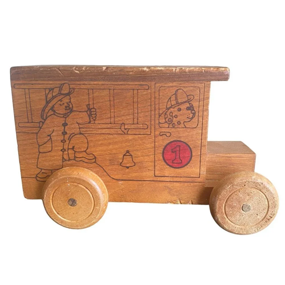 Toystalgia vintage 1979 wooden firetruck bank toy collectible display